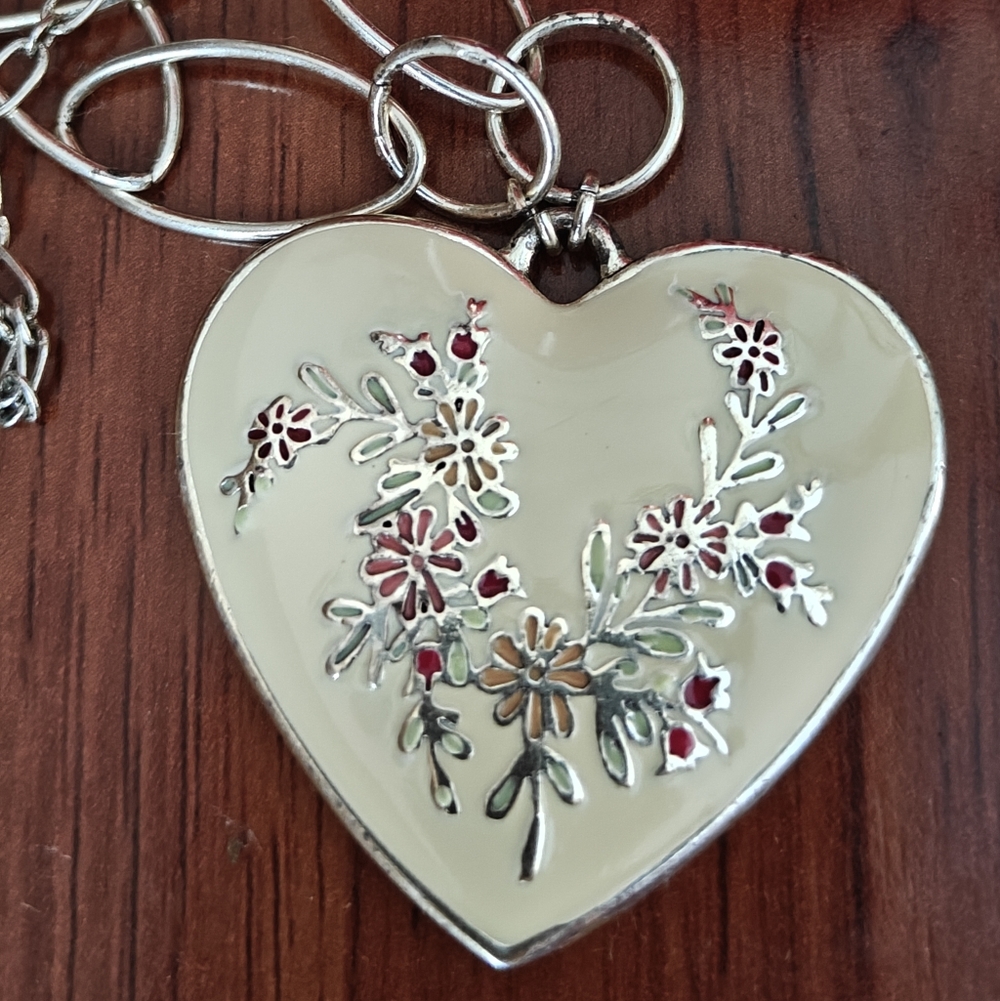 Danish Design Pilgrim Large Two Sided Heart Pendant Necklace Silver Tone - Picture 3 of 15